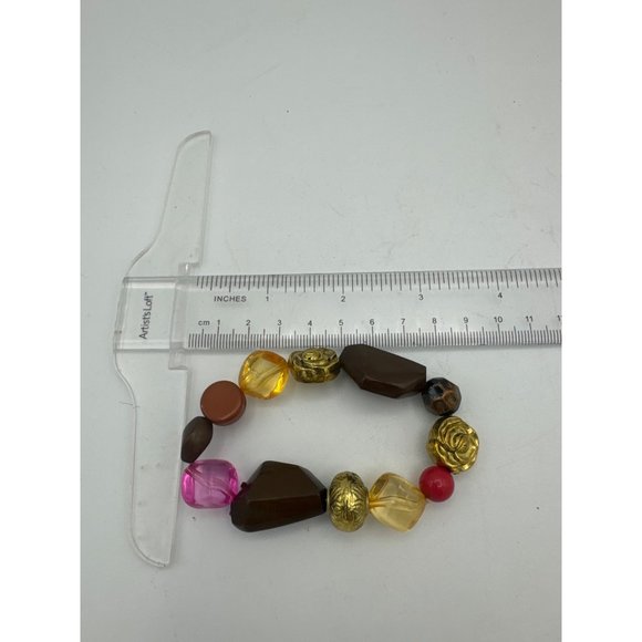 Multi colored Plastic and Metal Assorted Bead Stretch Bracelet - Picture 6 of 7